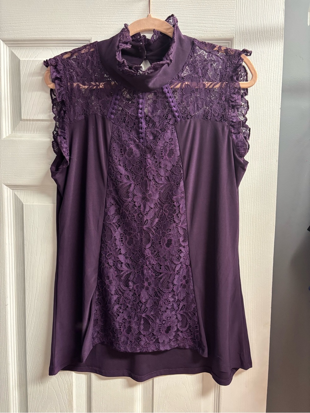 Lace-Front Mock Neck Camisole in Deep Purple